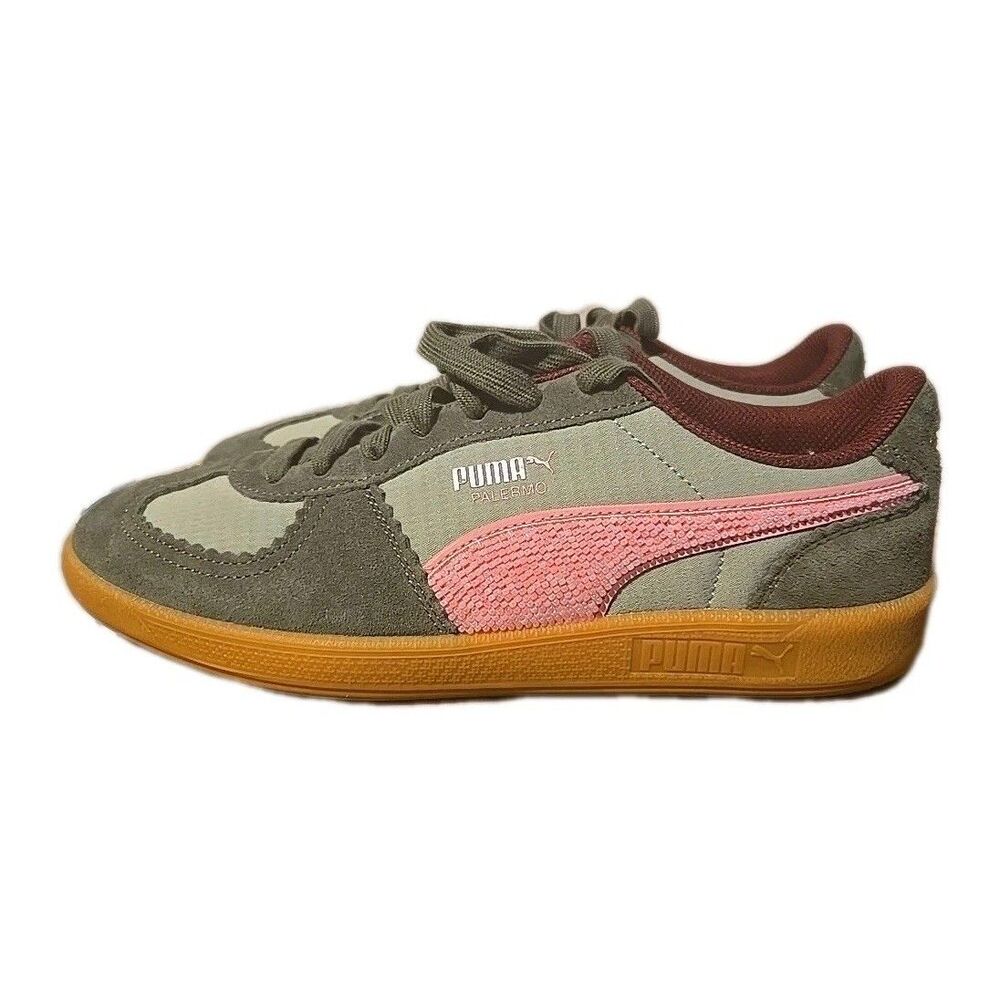 PUMA Palermo Sneakers Womens Size 11 Army Green & Pink Lace Up Worn 1 Time